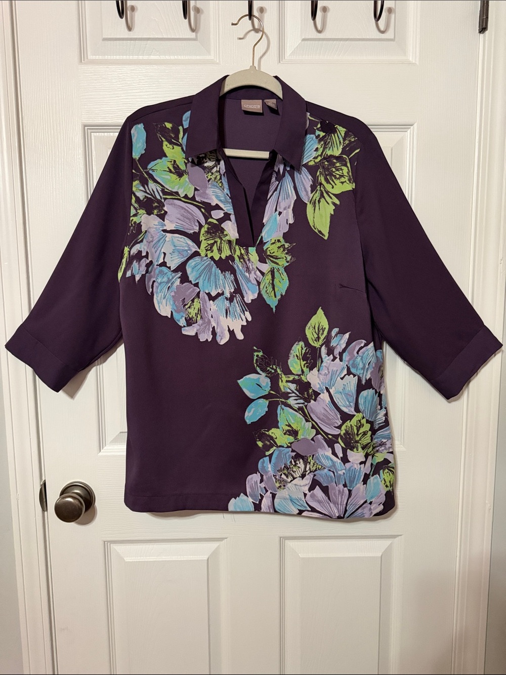 Chico's Deep Plum Floral V-Neck Tunic